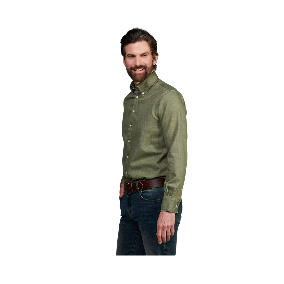 Zac Clrd Twill Denim Shirt - Olive Green