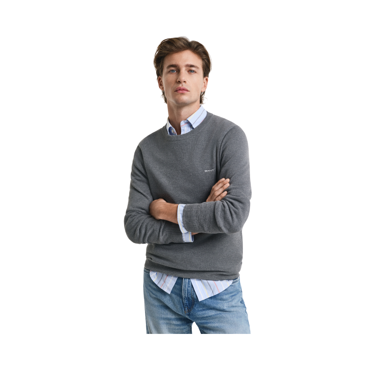 Cotton Pique C-Neck - Dark Grey