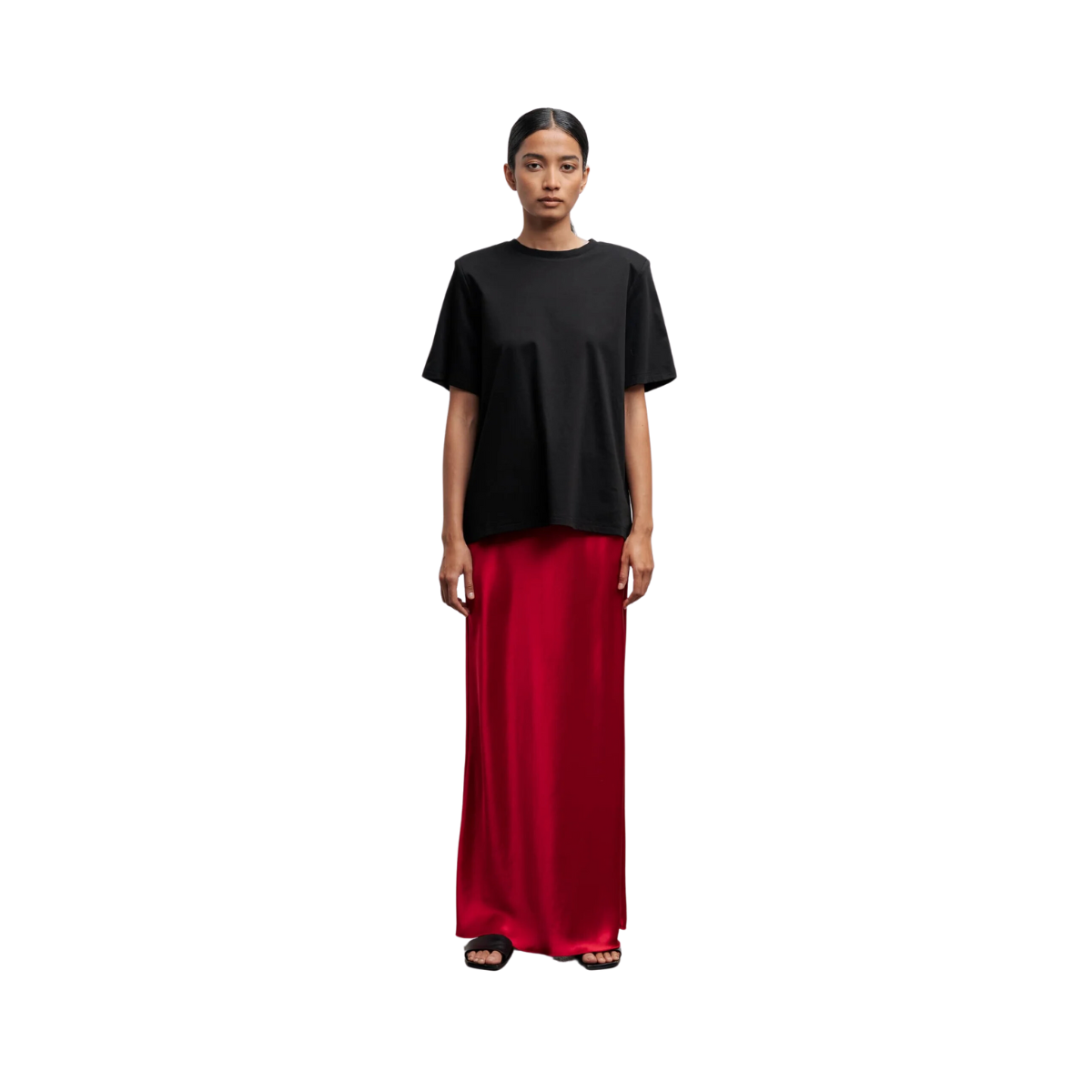 Hana long logo satin skirt - Red