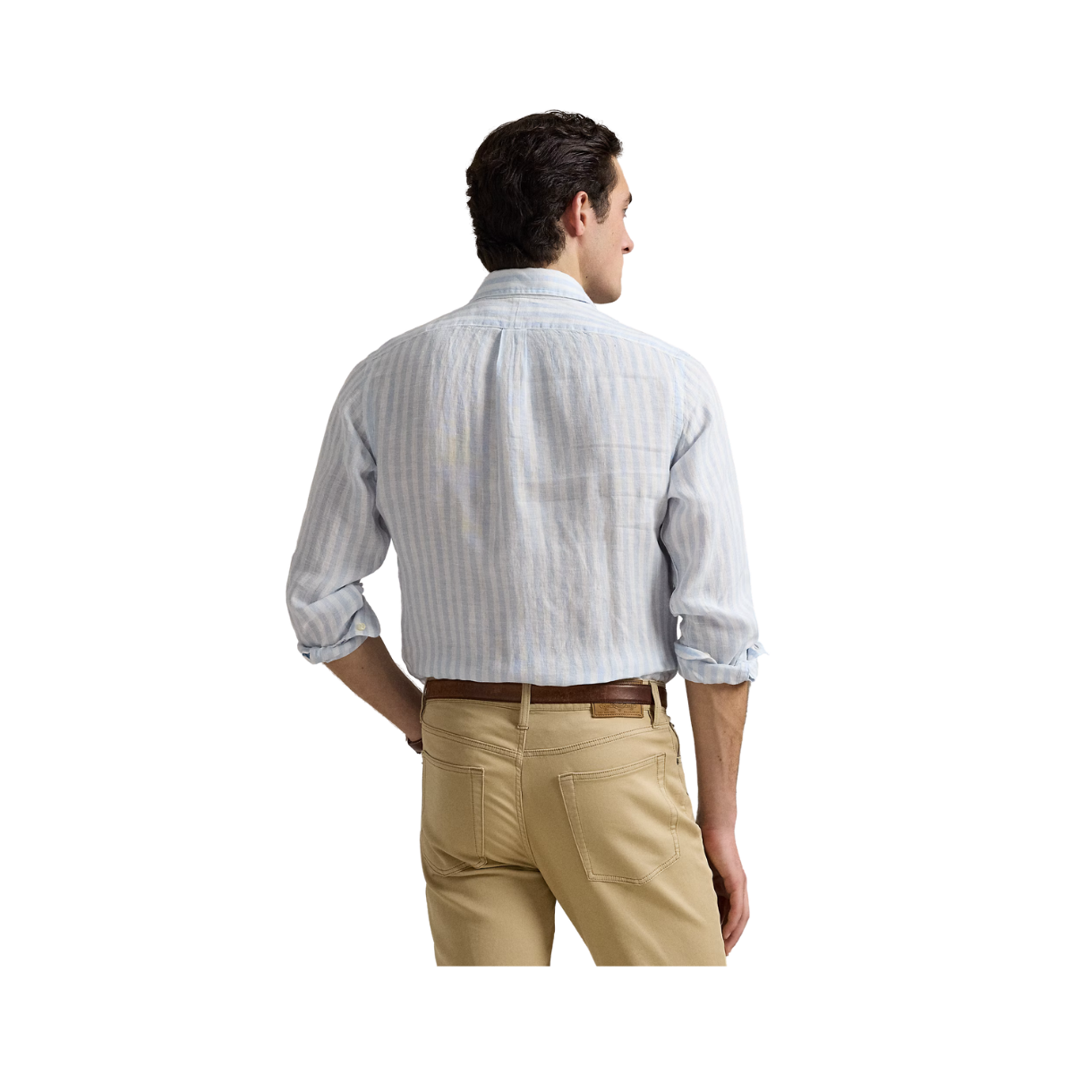 Custom Fit Striped Linen Shirt - Office Blue/White