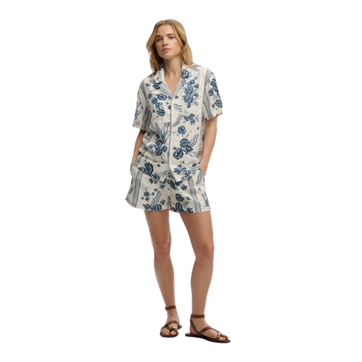 Beach Printed S/S Shirt - Jeane Floral Cream
