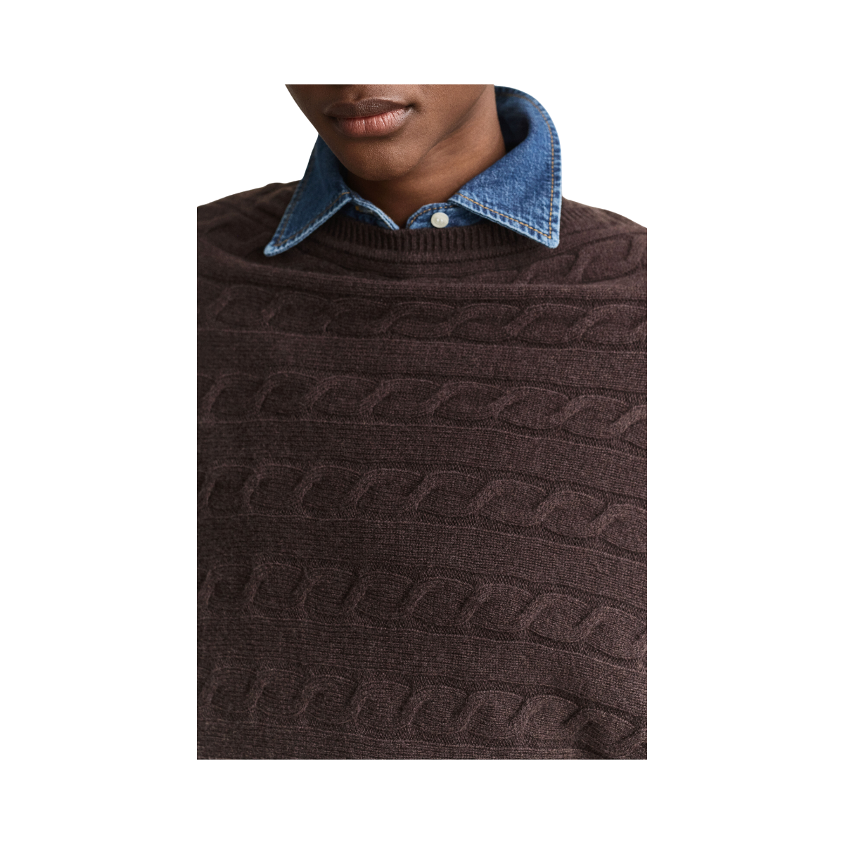 Wool Cable Poncho - Deep Brown