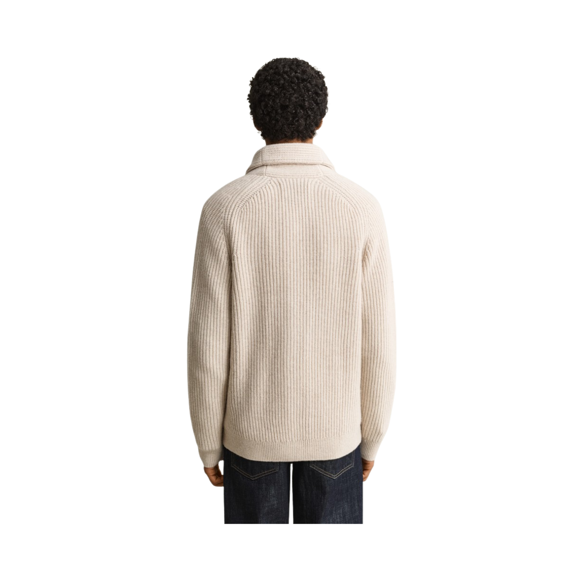 Ribbed Wool Blend Shawl Cardigan - Light Beige Melange