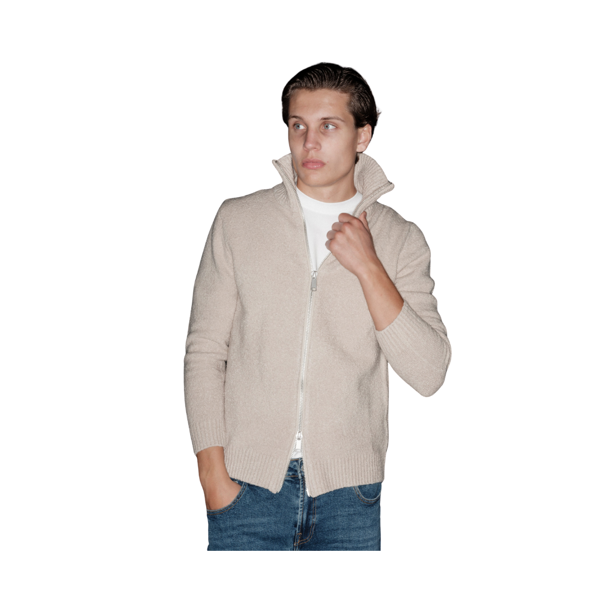 Marcello Zip Knit V1 - Light Khaki