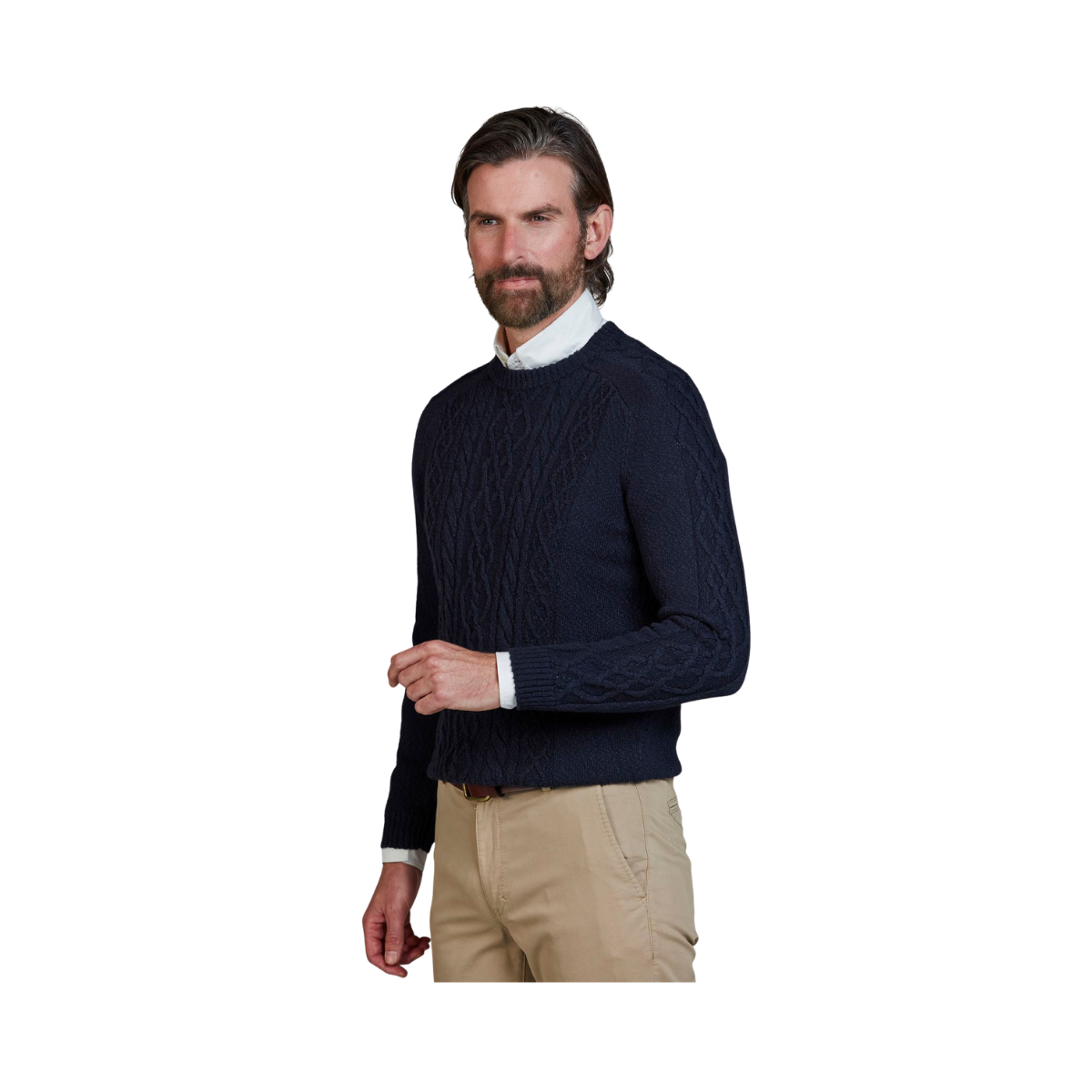 Crew Neck Cable Knit - Navy