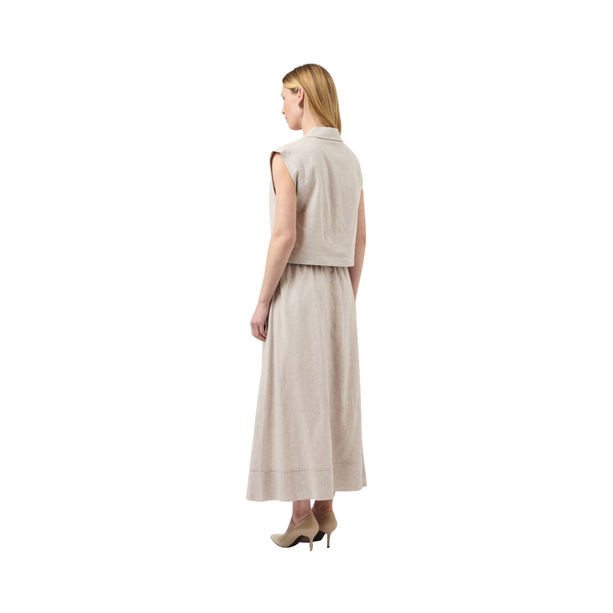 YASUsuma Linen Blend Long Skirt - White Pepper