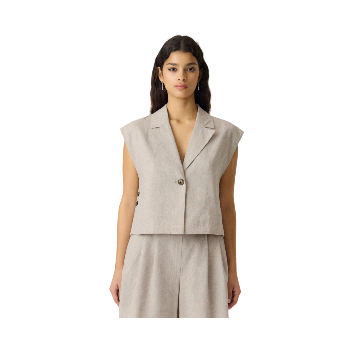 YASUsuma Short Linen Blend Waistcoat - White Pepper