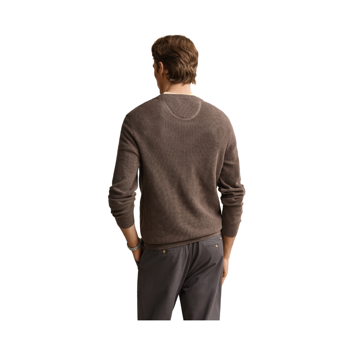 Micro Textured Cotton C-Neck - Dark Hazelnut Melange