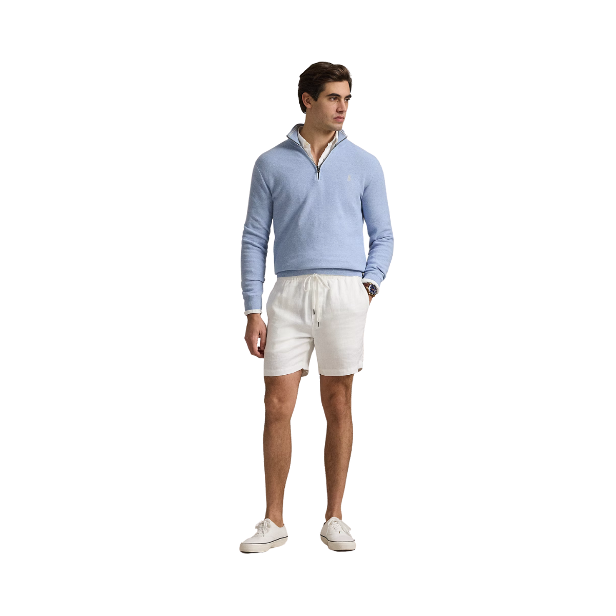 Knit Cotton Quarter-Zip Sweater - Blue Hyacinth Hthr