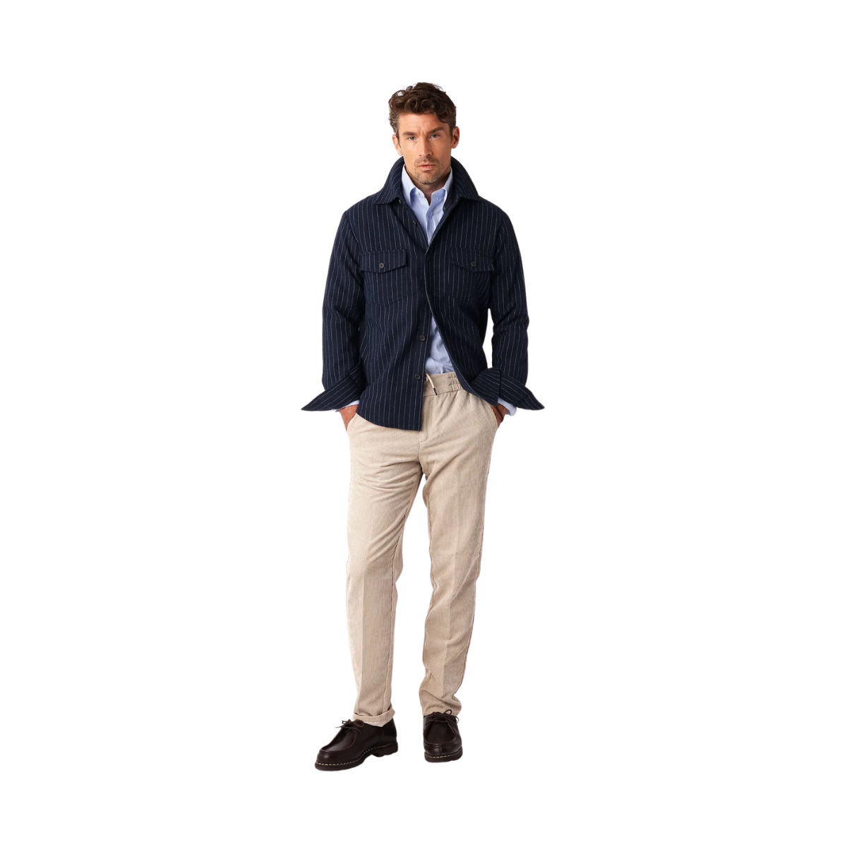 Woven Overshirt - Navy Pinstripe