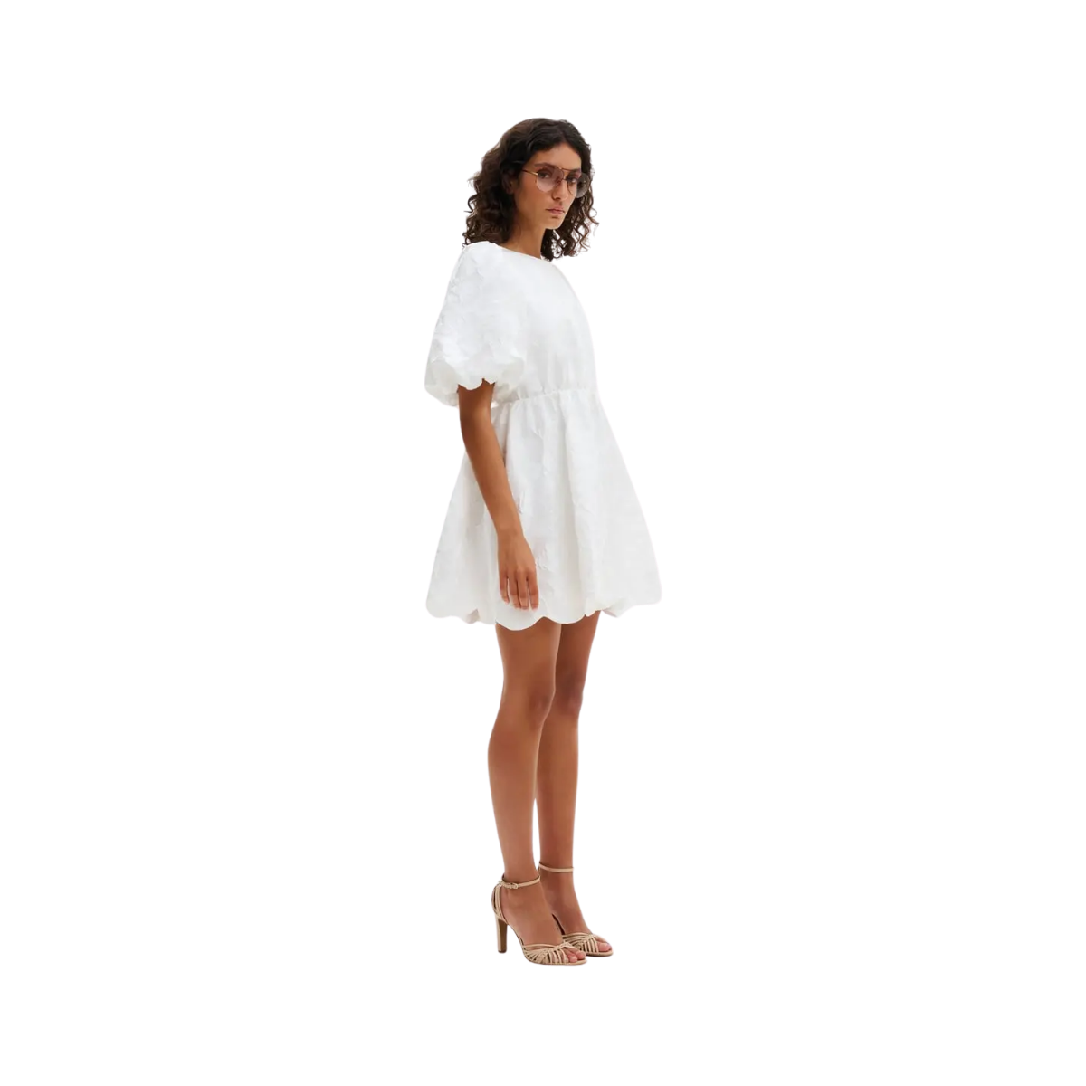 Elina Scalloped Detail Mini Dress - White