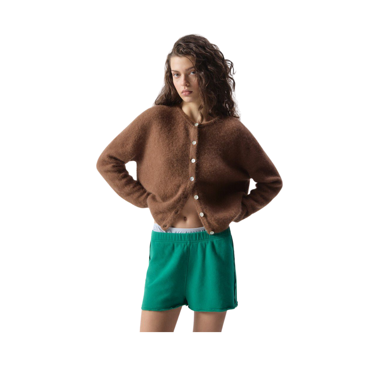 Gilet Court Ml Col Rond Boutonne - Chocolat Chine