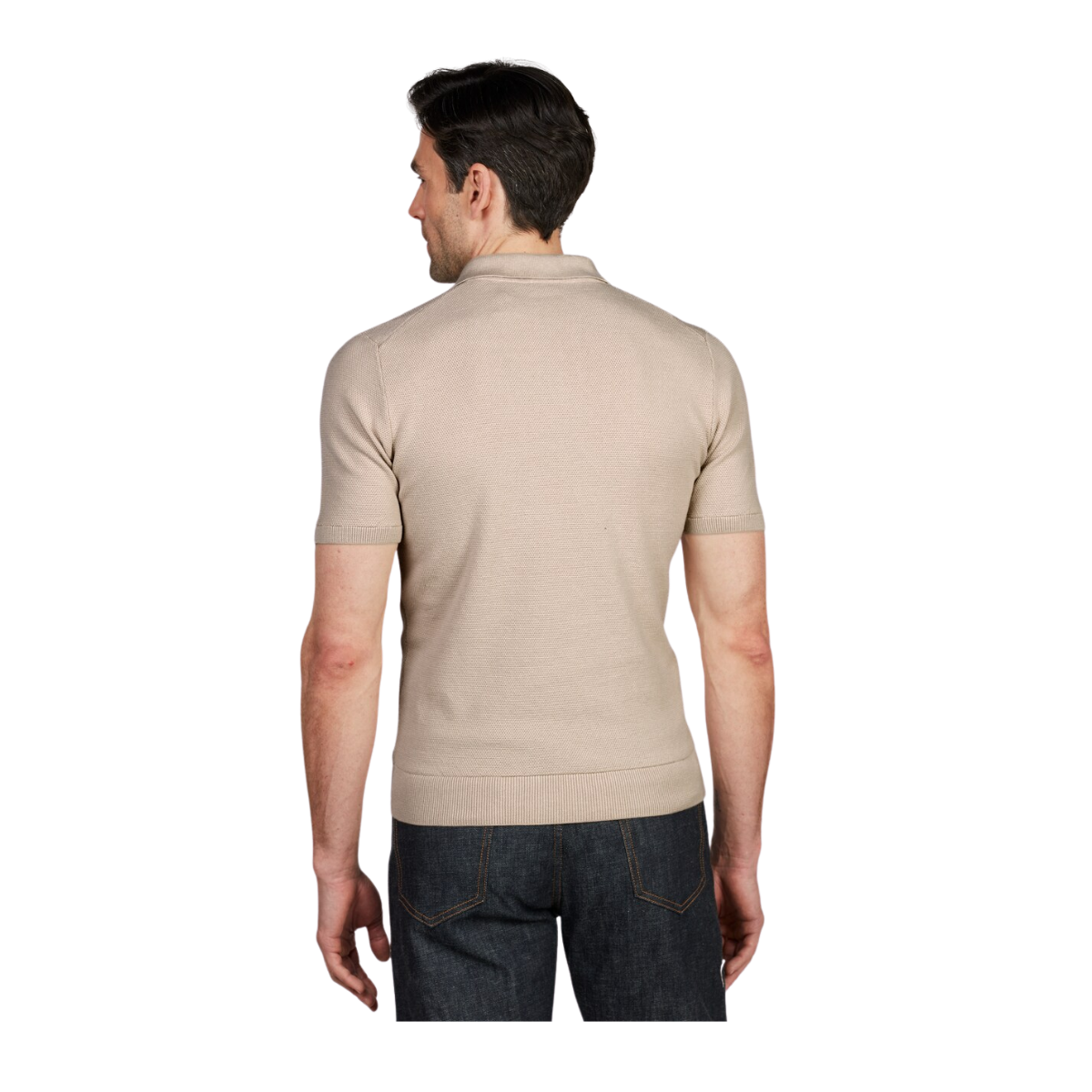 Polo Shirt Knitted Zip Texture Organic Cotton - Light beige