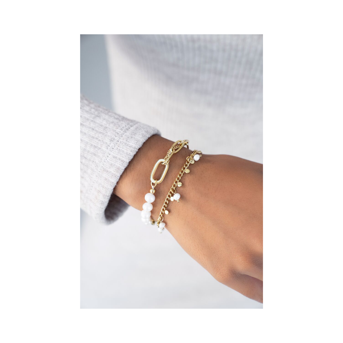 Bracelet pearls & coins - Gold