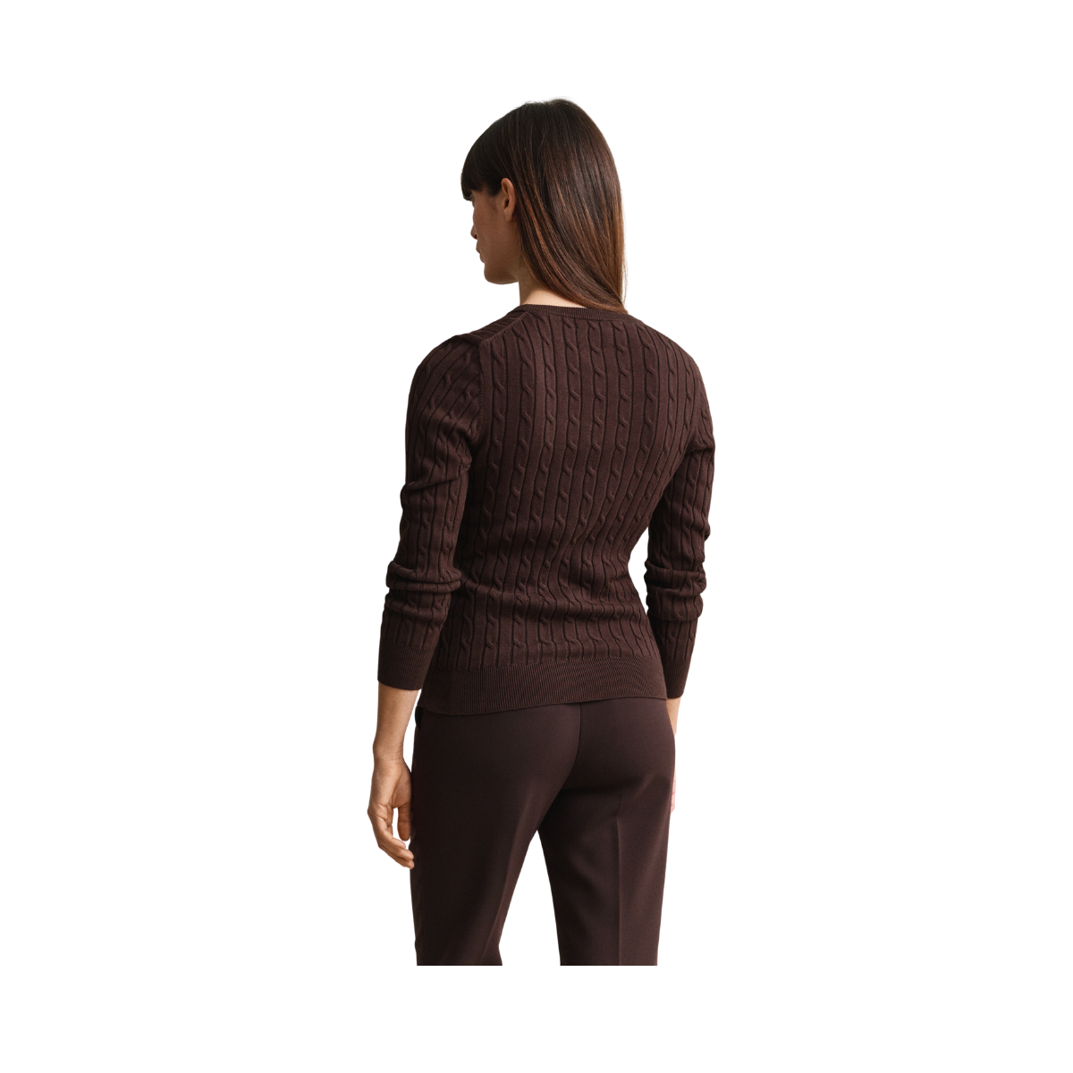 Stretch Cotton Cable C-Neck - Deep Brown