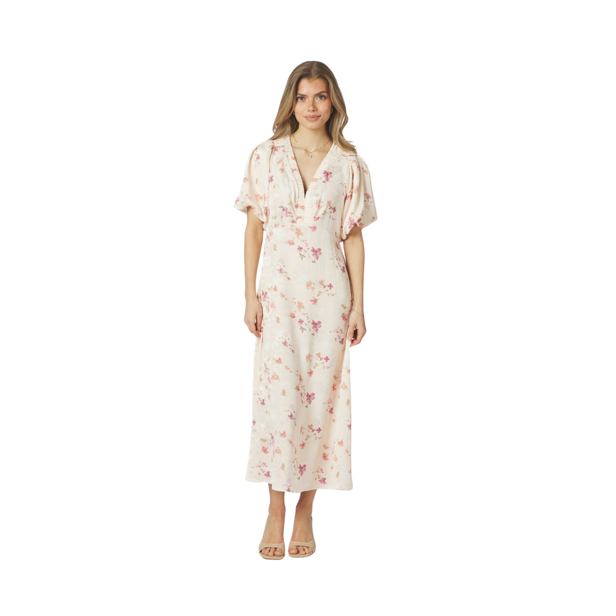 Illana Sateen Print Dress - Creme