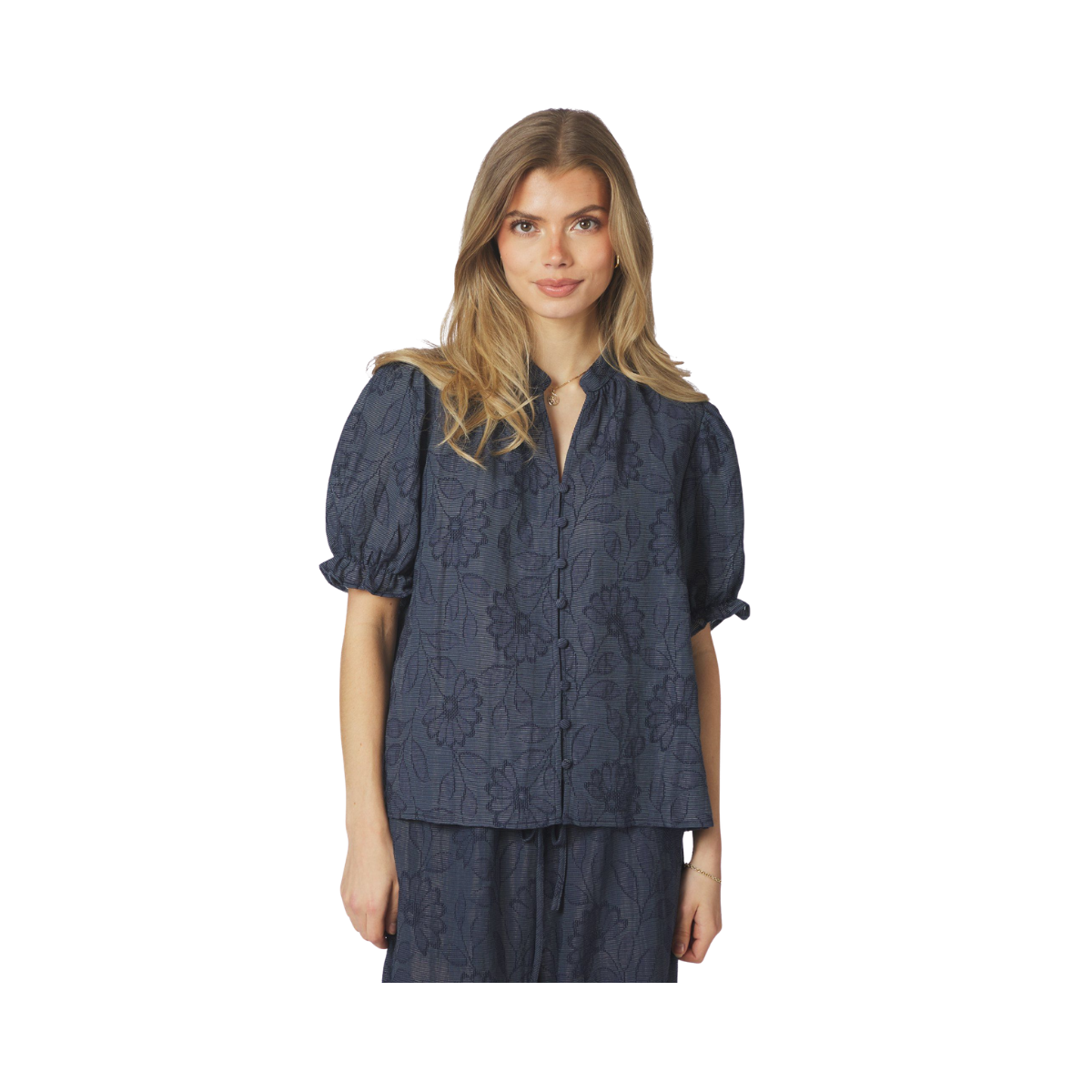 Zika Flower Stripe Blouse - Dark Blue
