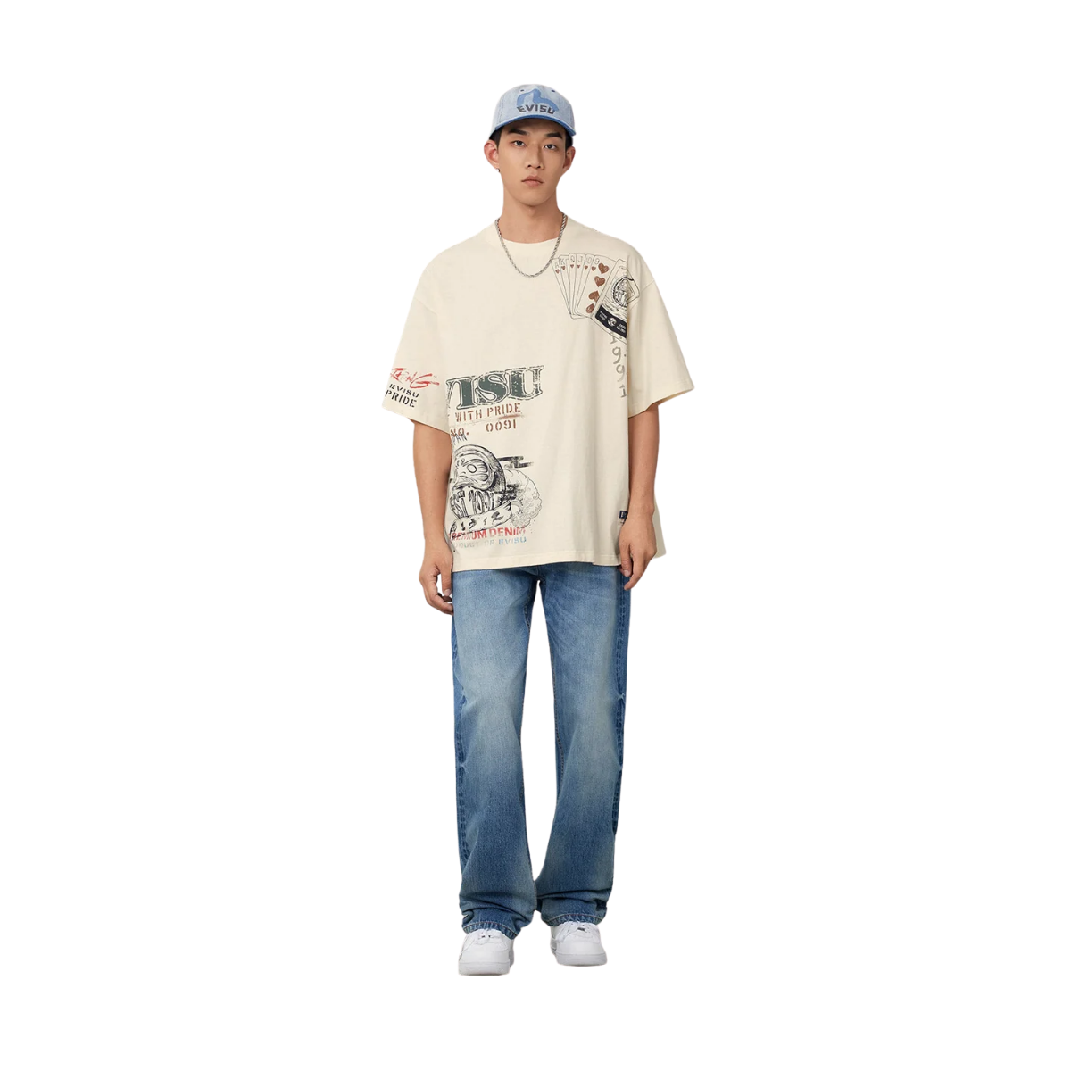 Yellow Daicock Printed Jeans - MID TONE INDIGO