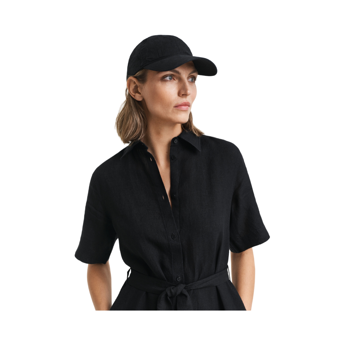 Reg Linen SS Shirt Dress - Black