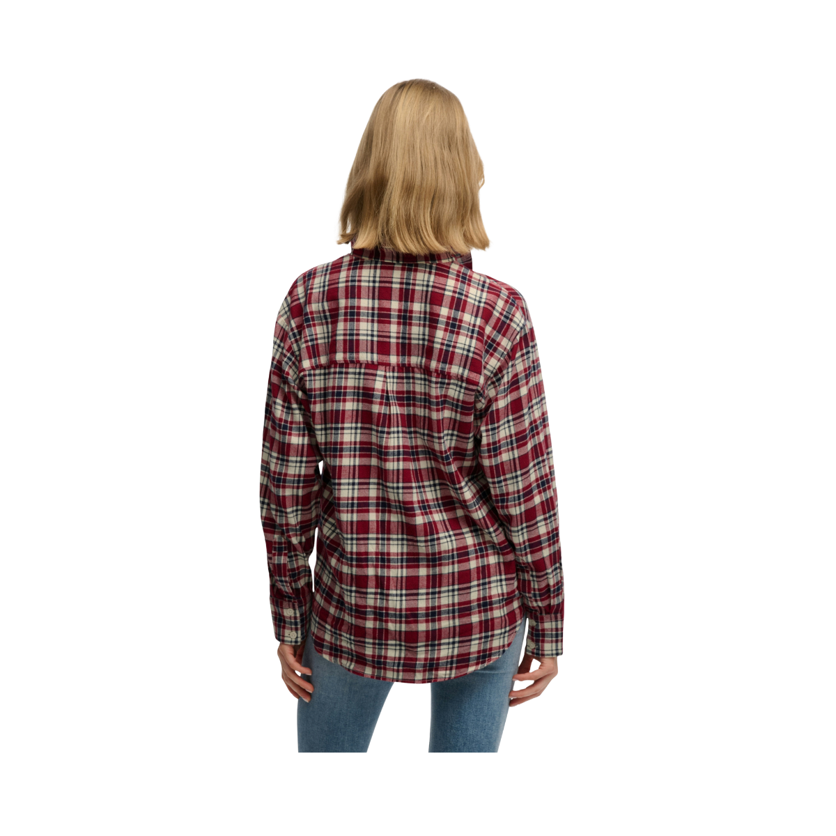 Check Flannel Relaxed Shirt - K1V Bordeaux Red Check