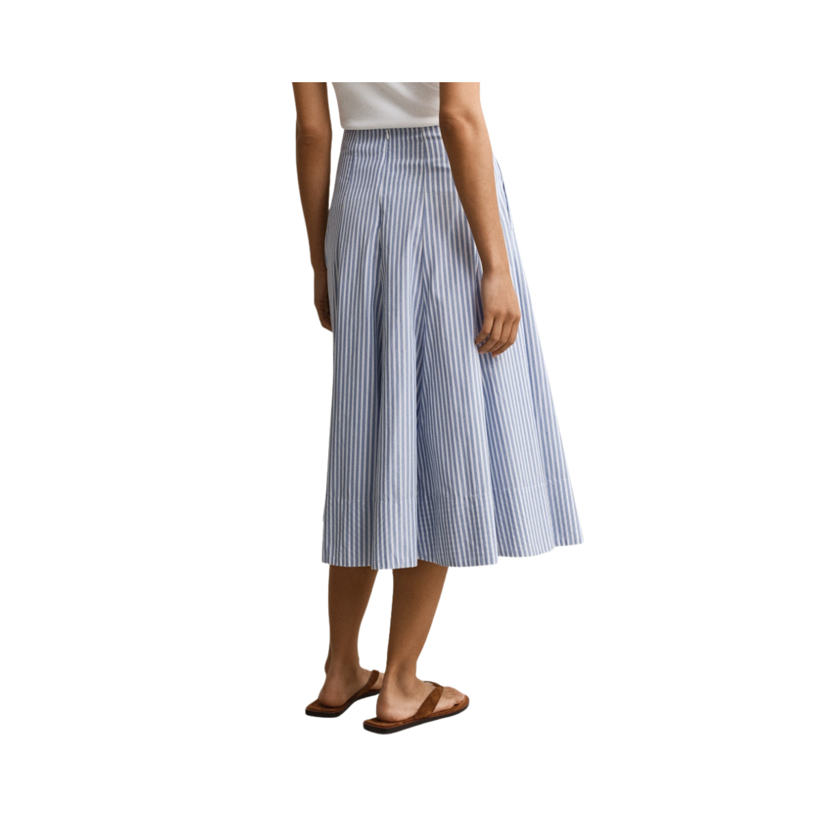 Stripe Ctn Panel Midi Skirt - Hydrangea Blue