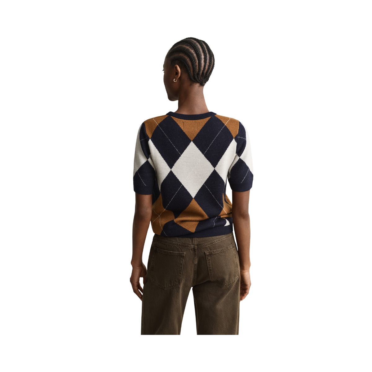 Wool Argyle C-Neck SS - Evening Blue