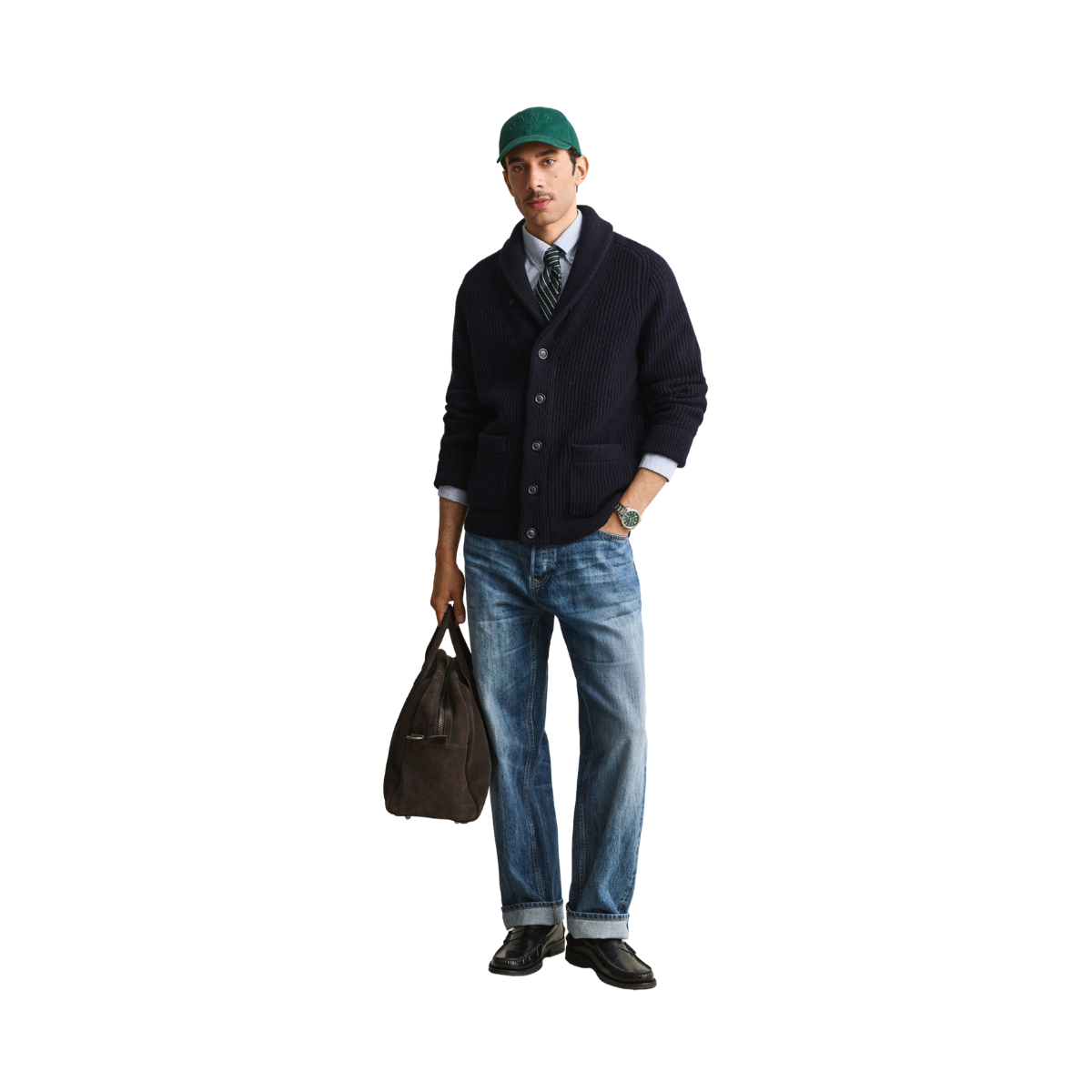 Ribbed Wool Blend Shawl Cardigan - Evening Blue