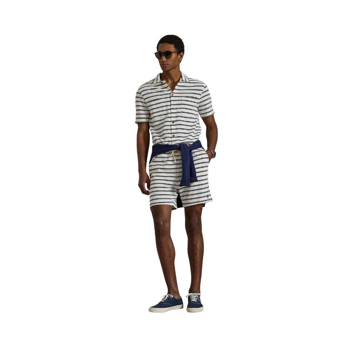 Knit Sport Shirt - Pale Cream/Newport Navy