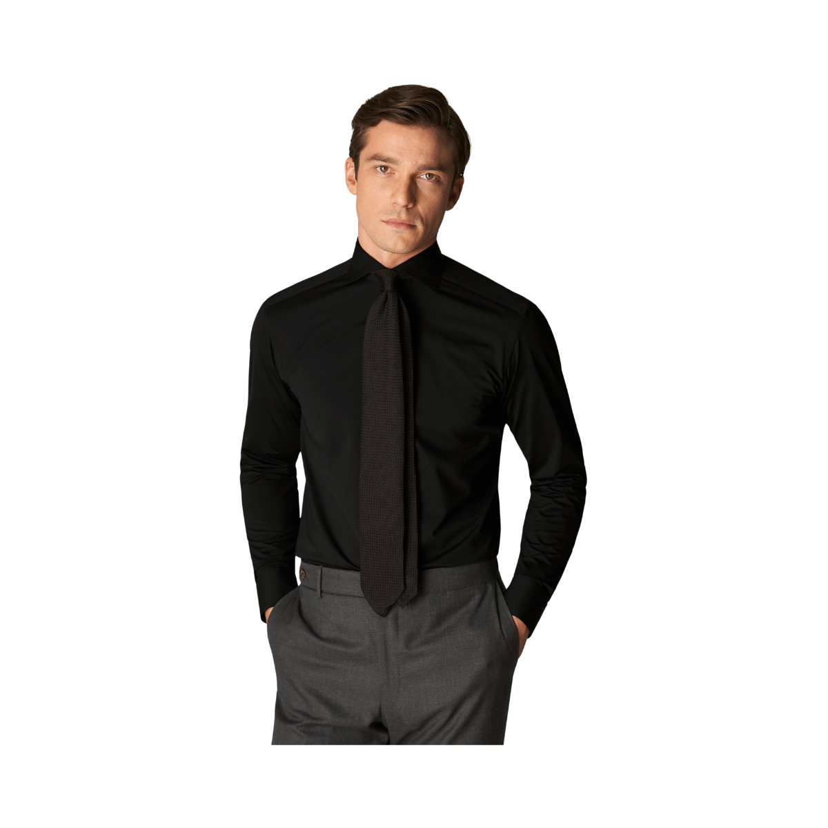 Wide Spread Slim Stretch Shirt - Black