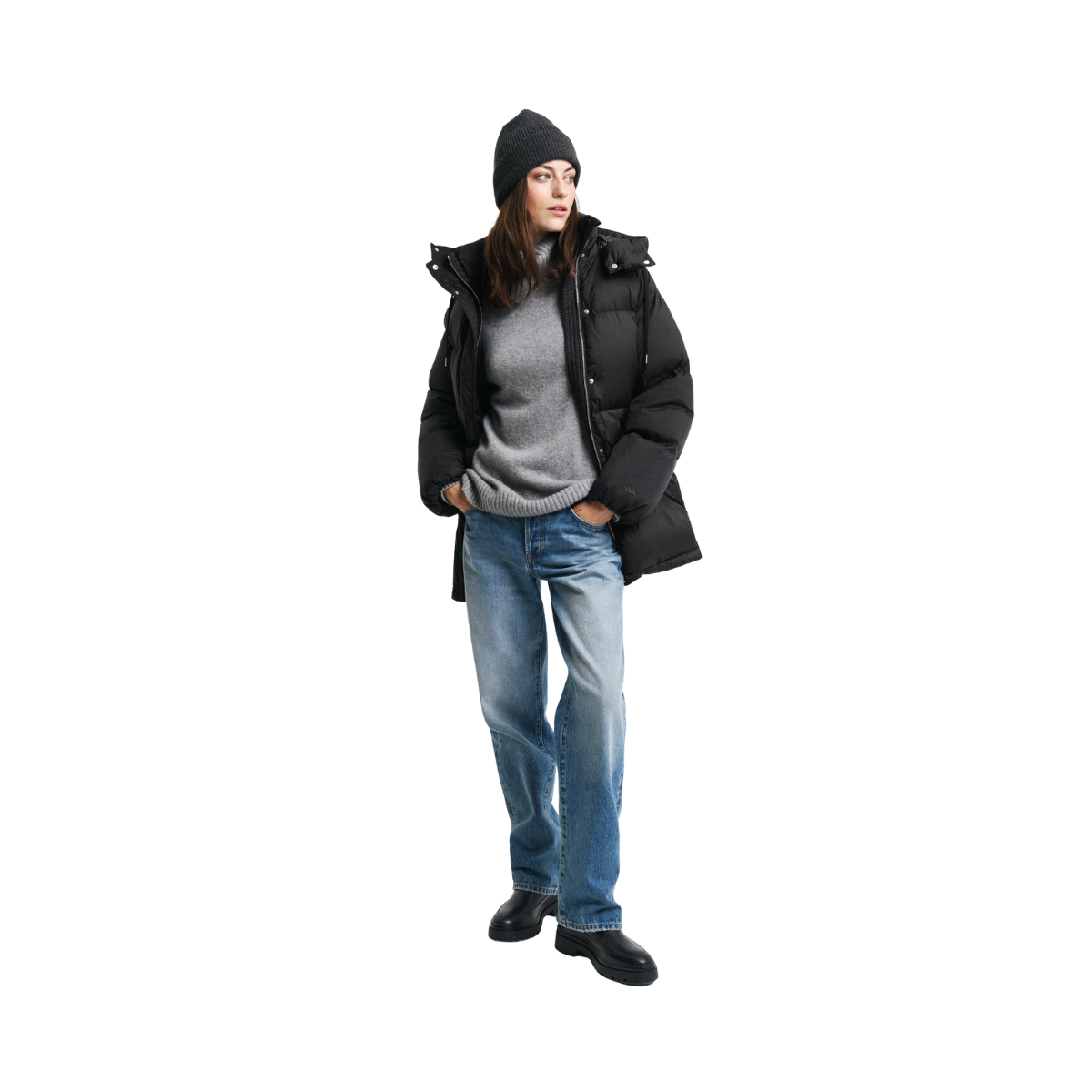 Mid Length Down Jacket - Black