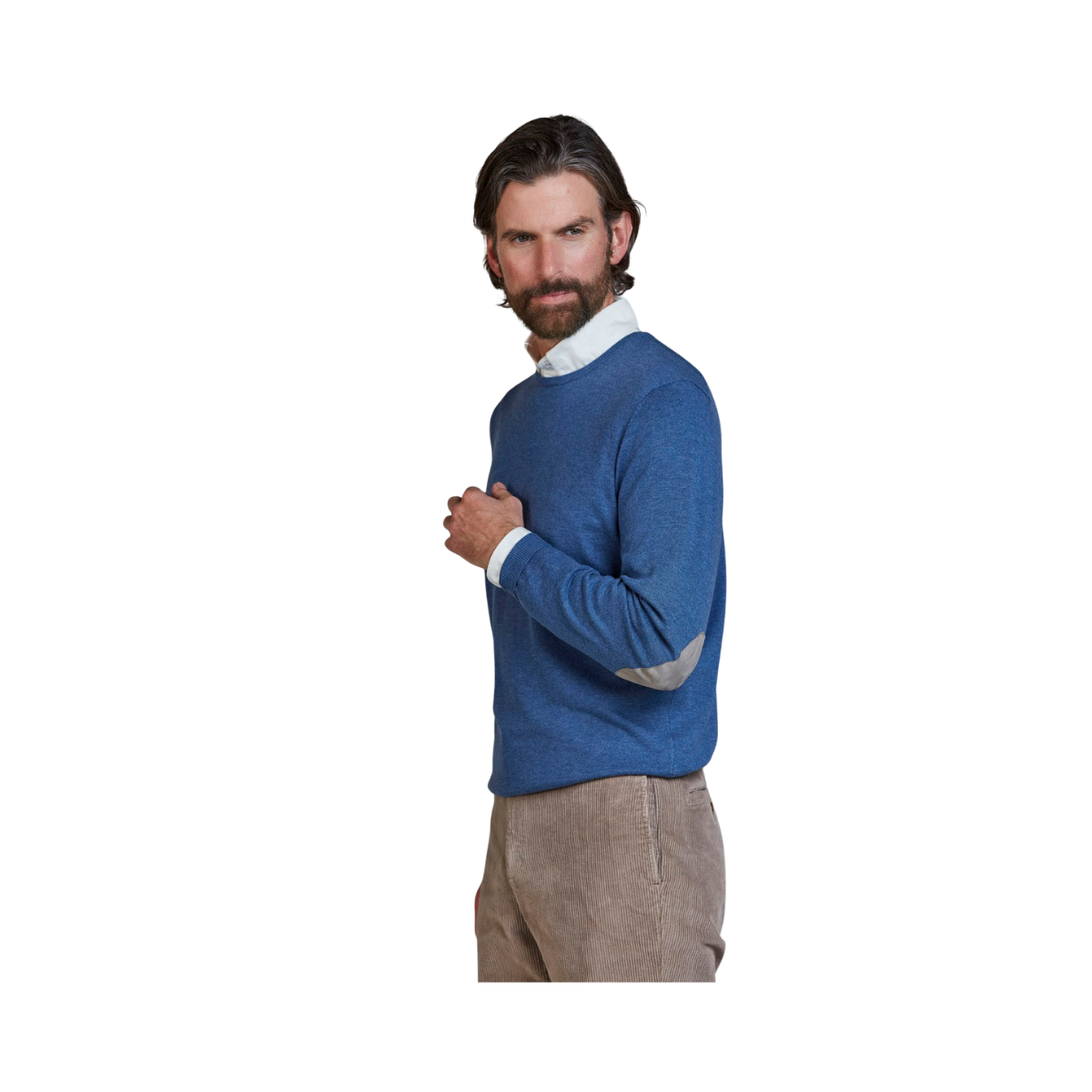 Crew Neck Knit E-Patch - Mid Blue