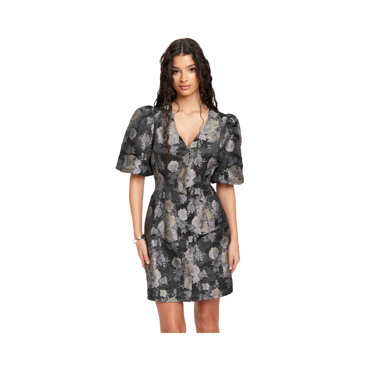 Rome By Night Dress - Silver Flower Print