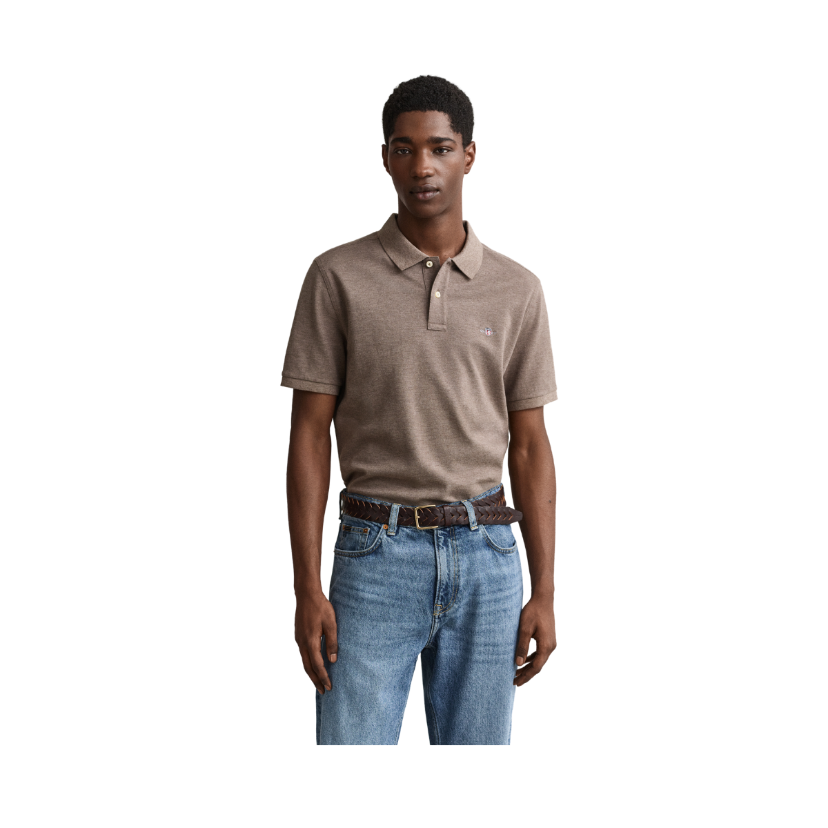 Shield SS Pique Polo - Dark Hazelnut Melange