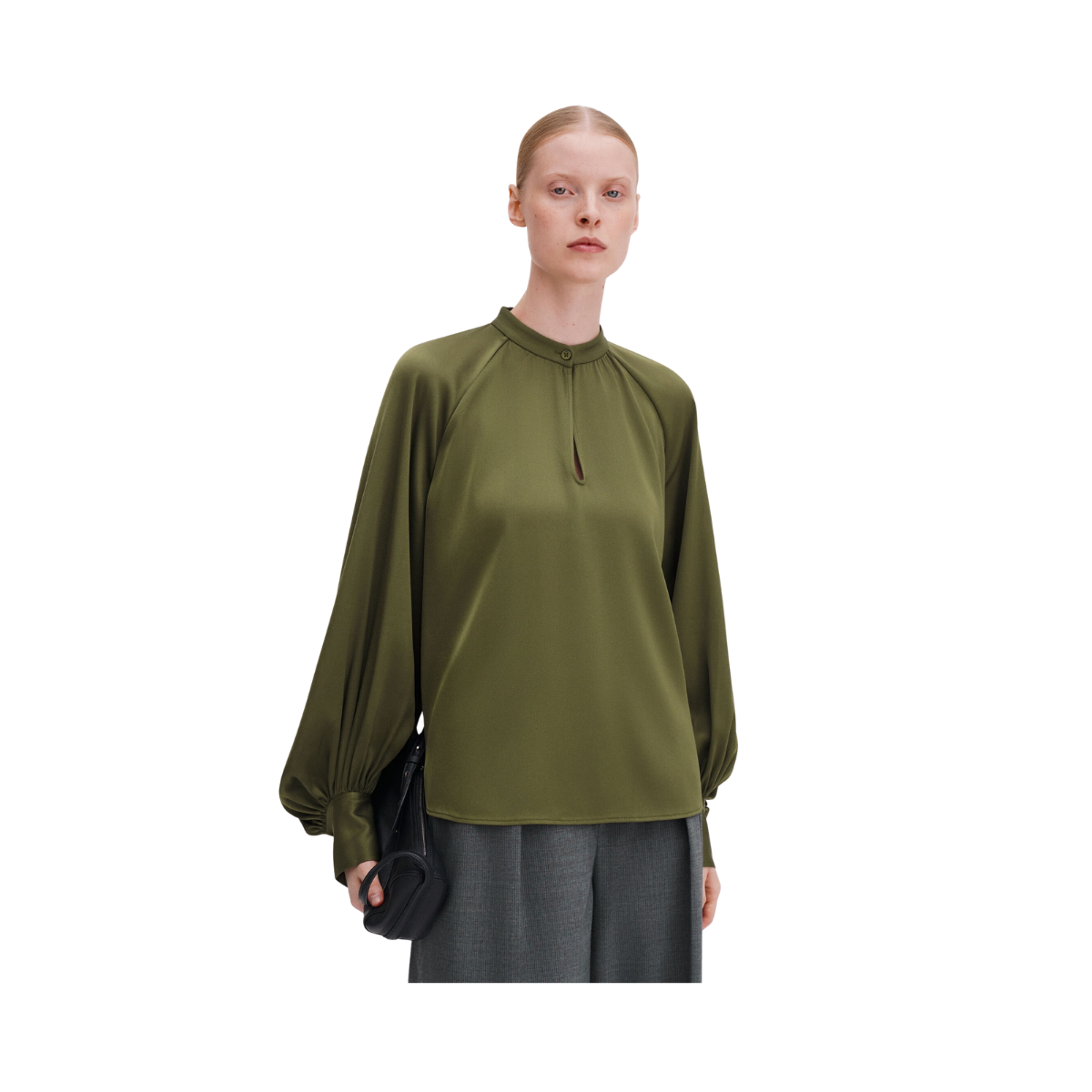 Stand Collar Blouse - Laurel Green