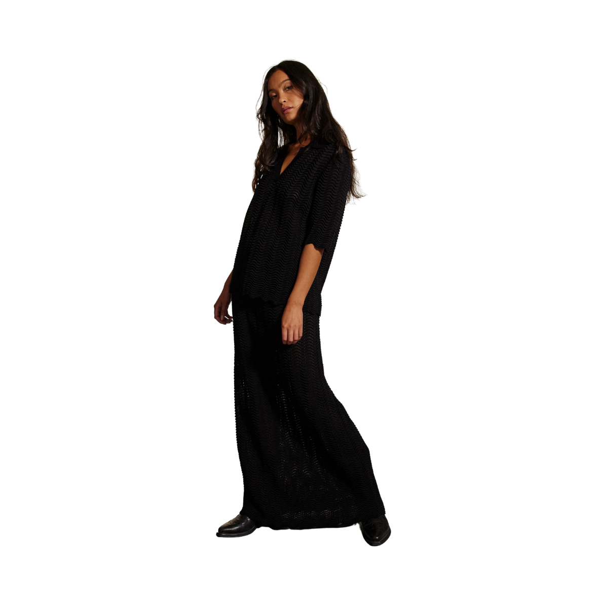 Lara Knit Top - Black On Black