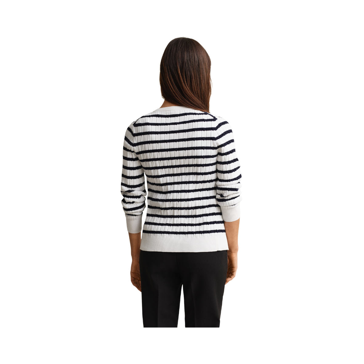 Stretch Cotton Cable Stripe Cardi - Eggshell