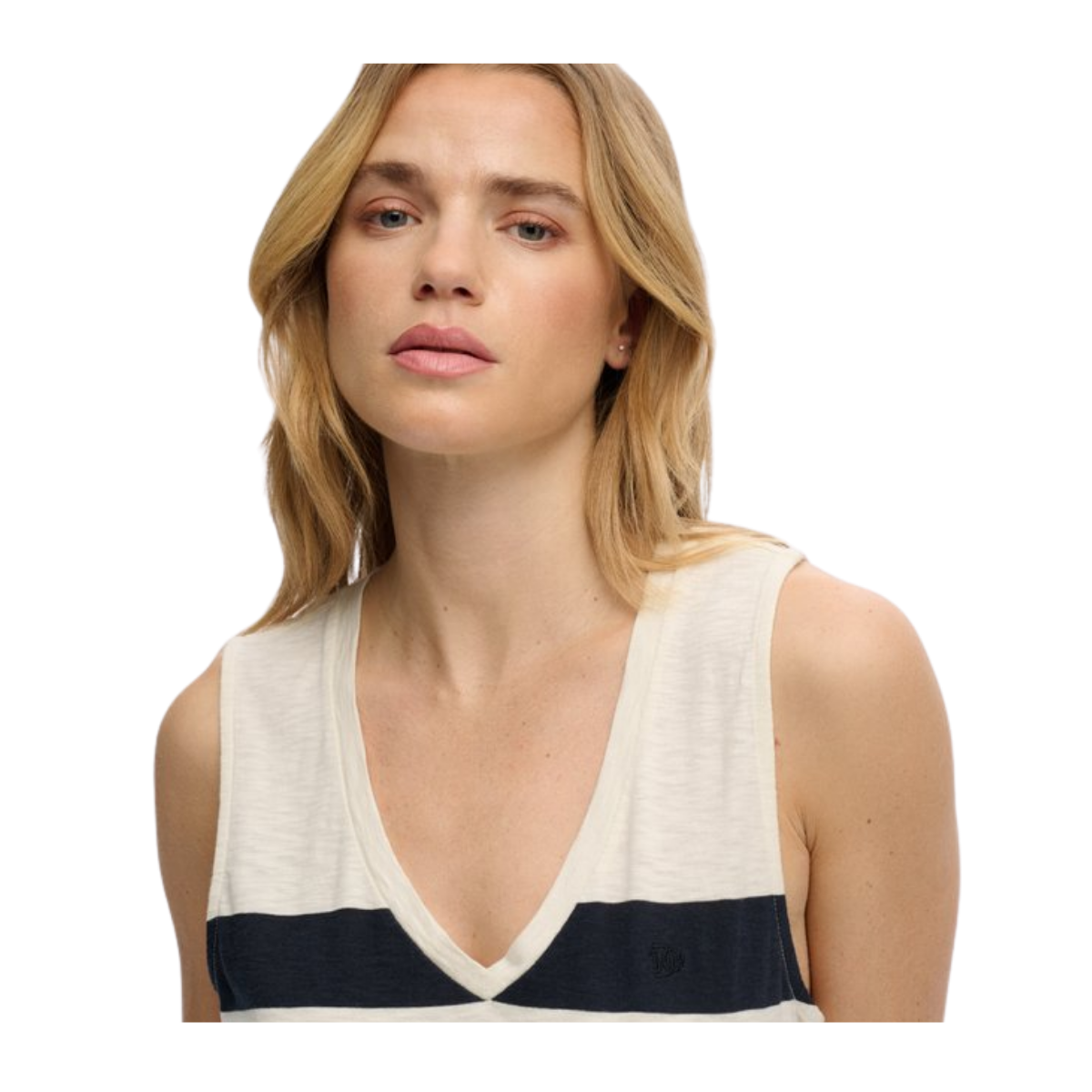 Studios Vee Neck Vest - L1F Off White/Navy Wide Stripe