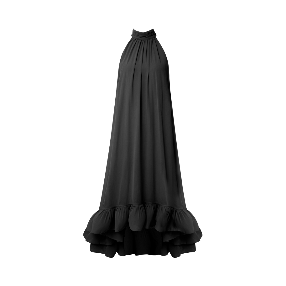 Sabrina Halterneck Ruffled Maxi Dress - Black