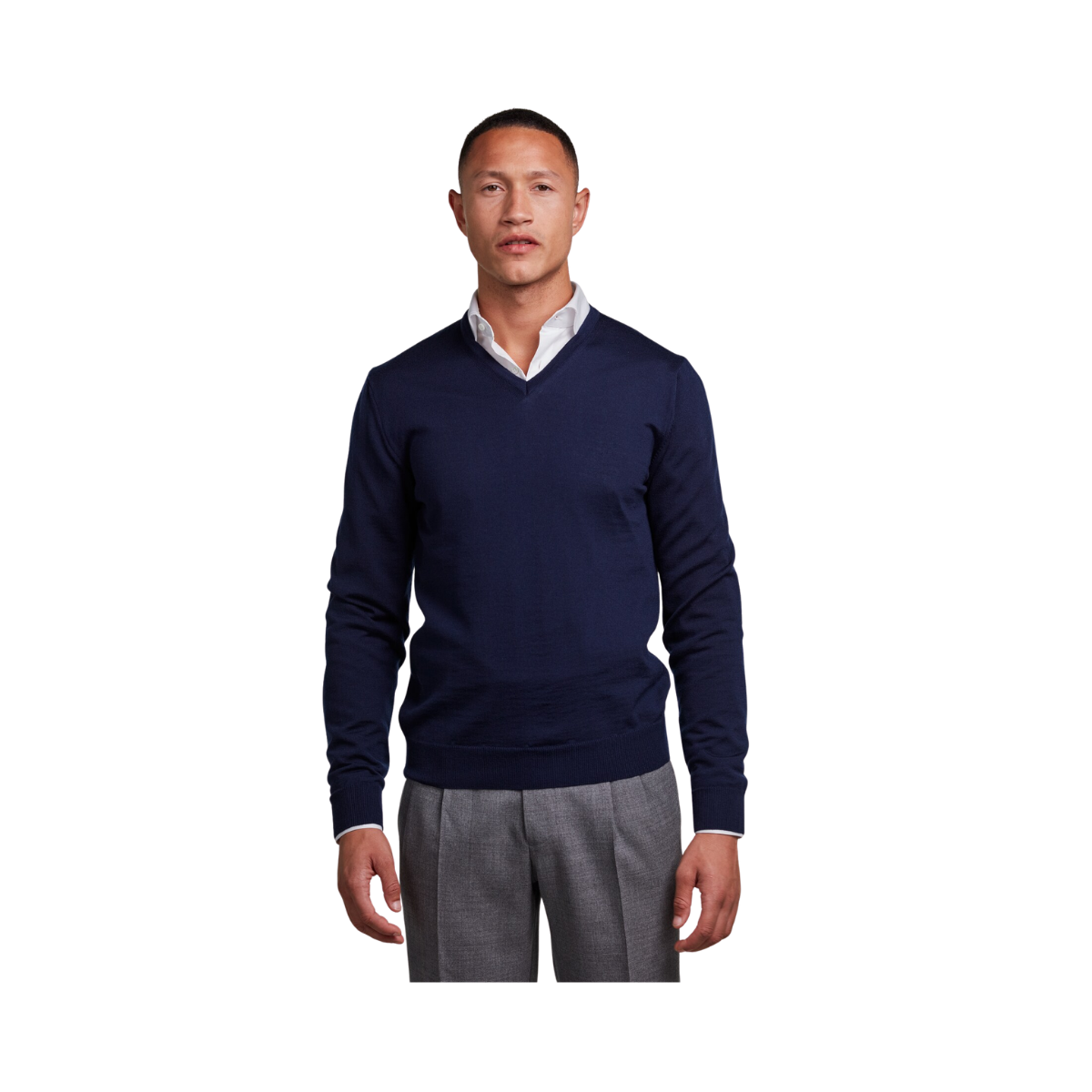 Pullover Knitted V-Neck Merino Wool - Navy