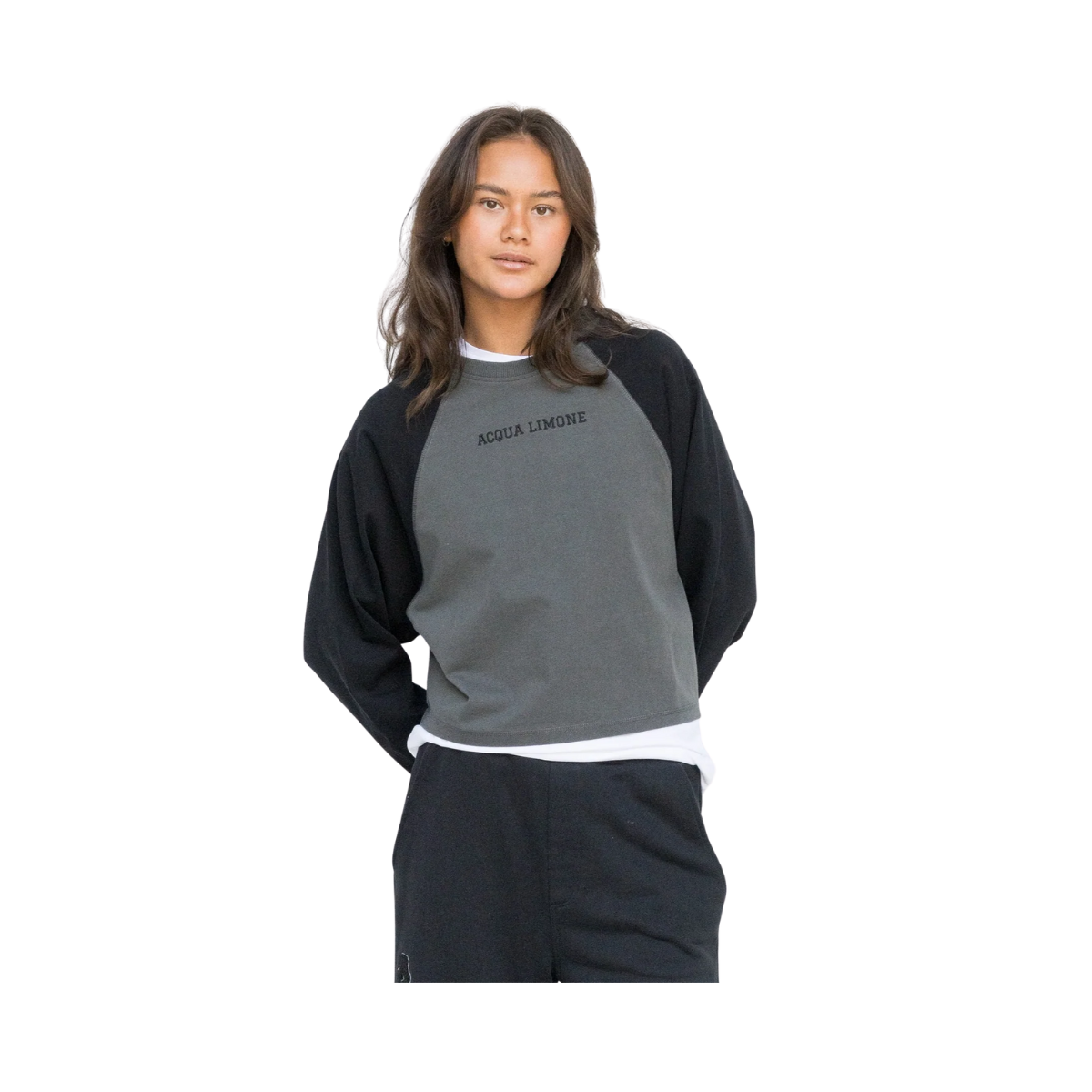 Cropped Varsity LS Tee - Anthracite Black