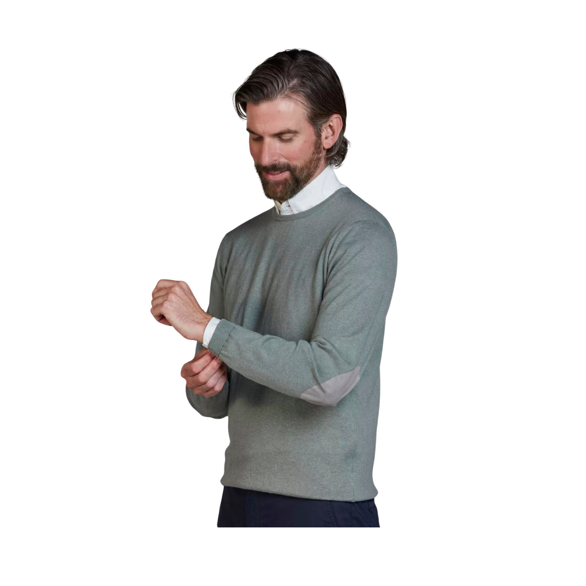 Crew Neck Knit E-Patch - Dusty Green