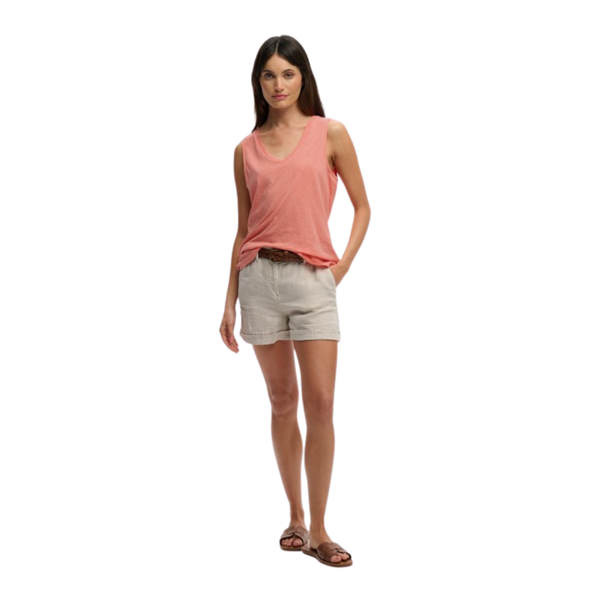 Studios Vee Neck Vest - Peach Amber Pink