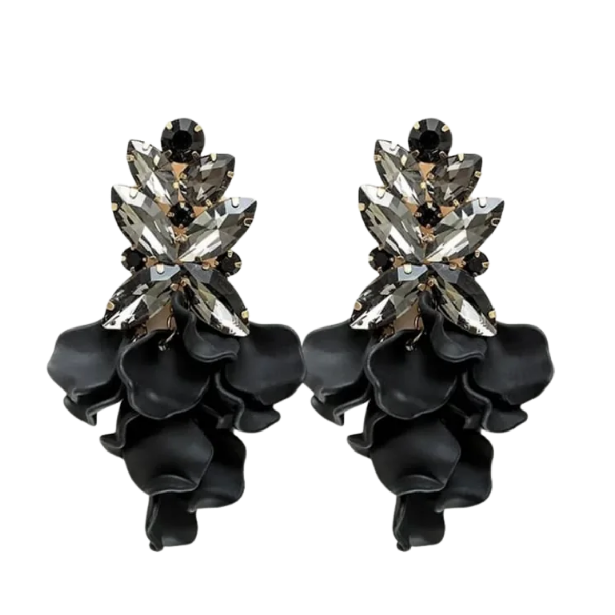 Leaf Big Stone Earrings - Black
