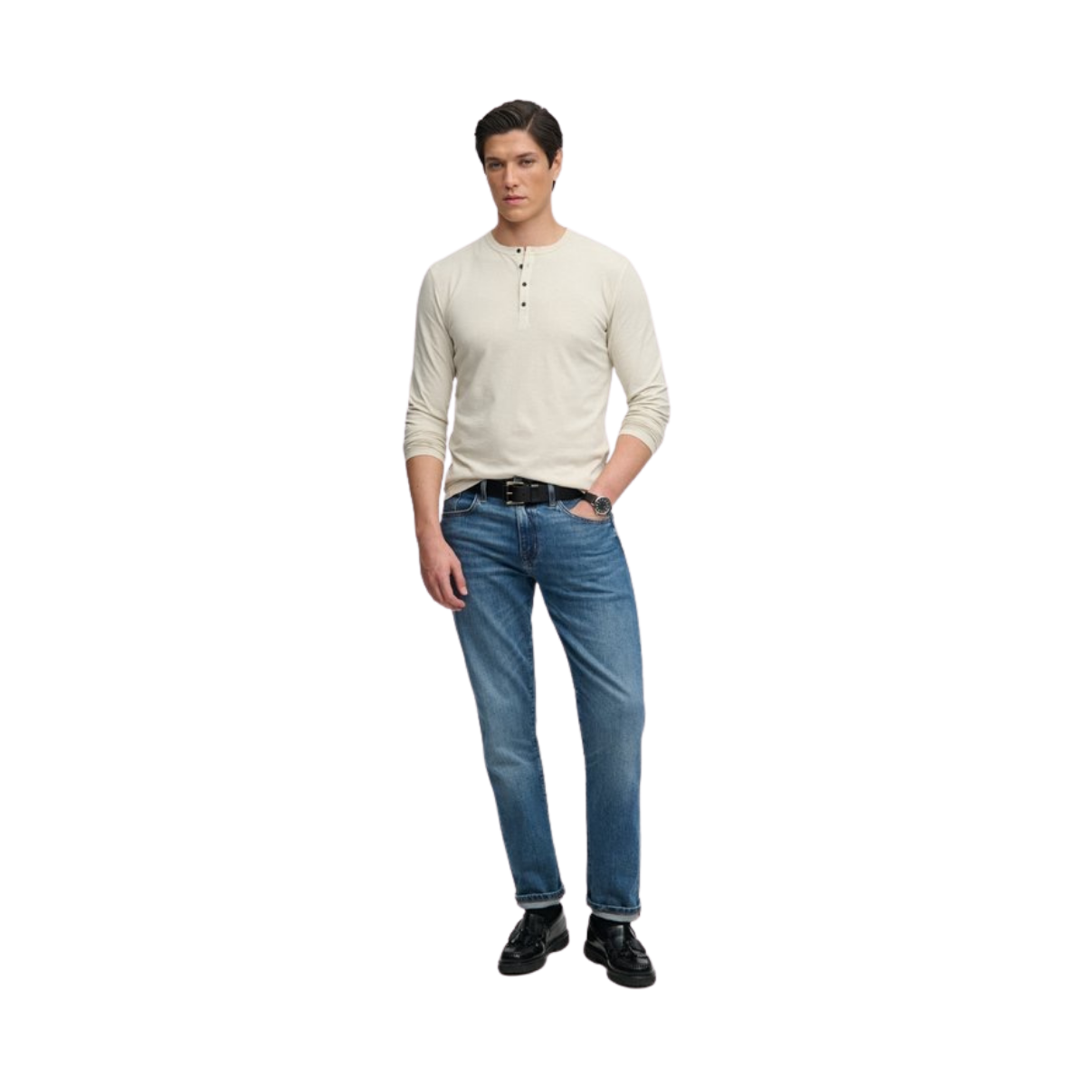 Slub LS Jersey Grandad Top - Rainy Day Grey