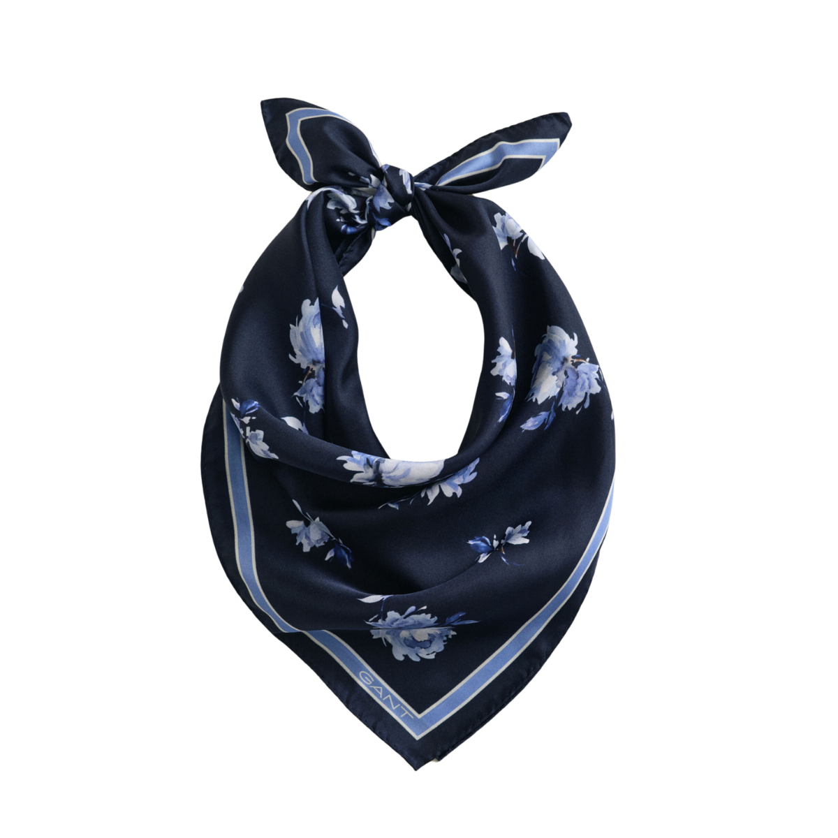 Floral Print Silk Scarf - Evening Blue