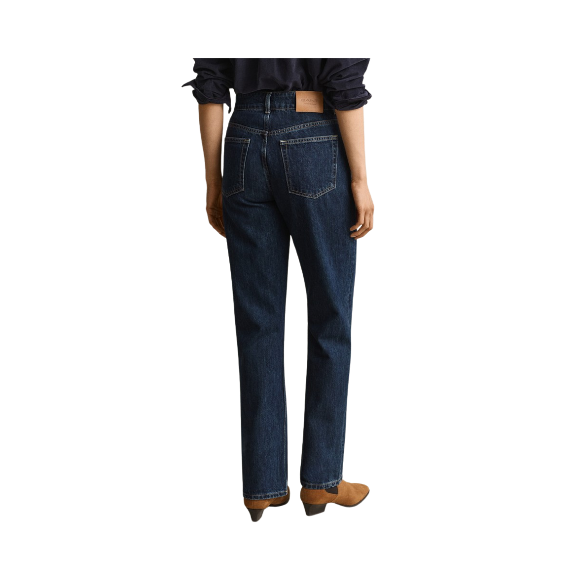 Relaxed Double Button Jeans - Dark Blue Worn In