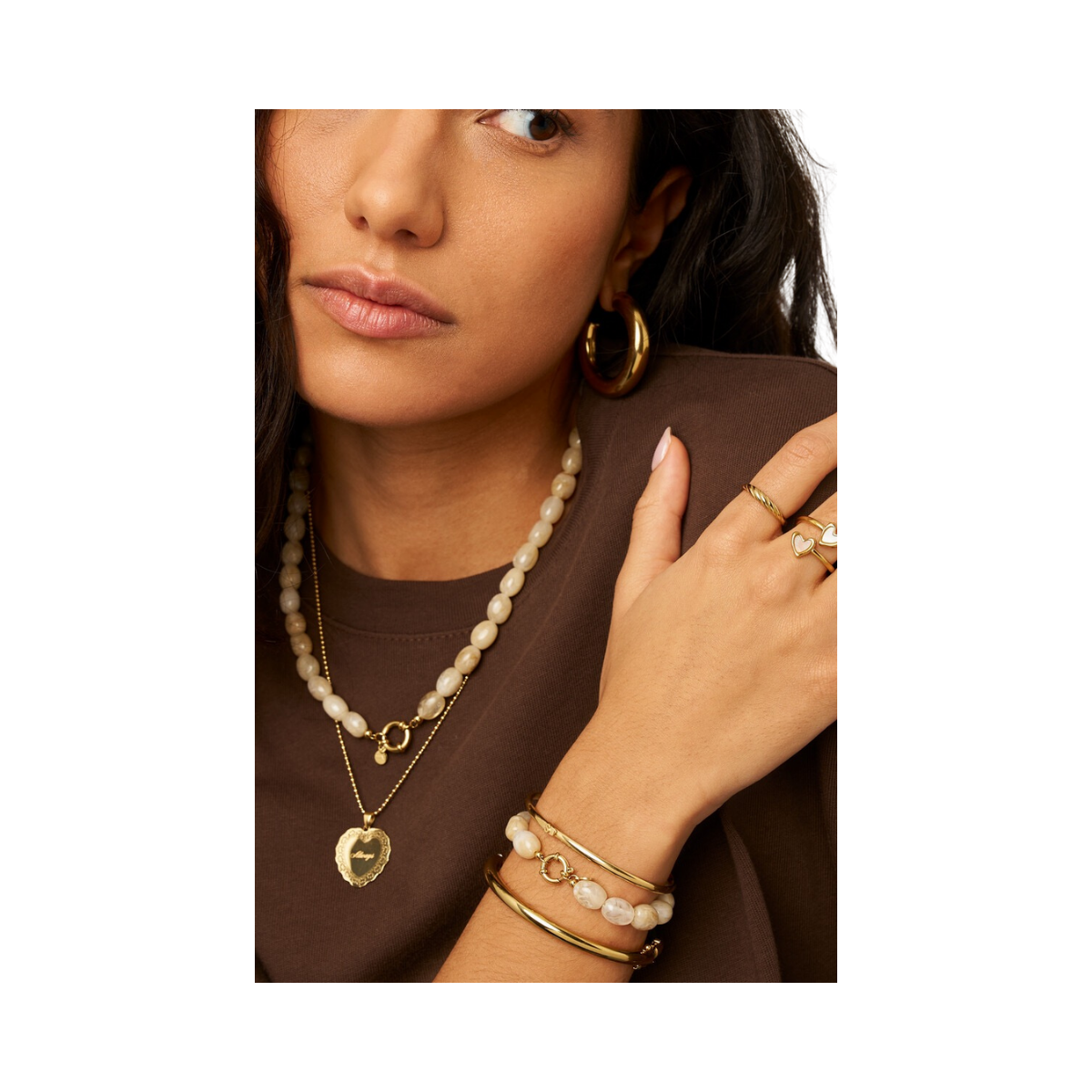 Bracelet Beads Beige - Gold