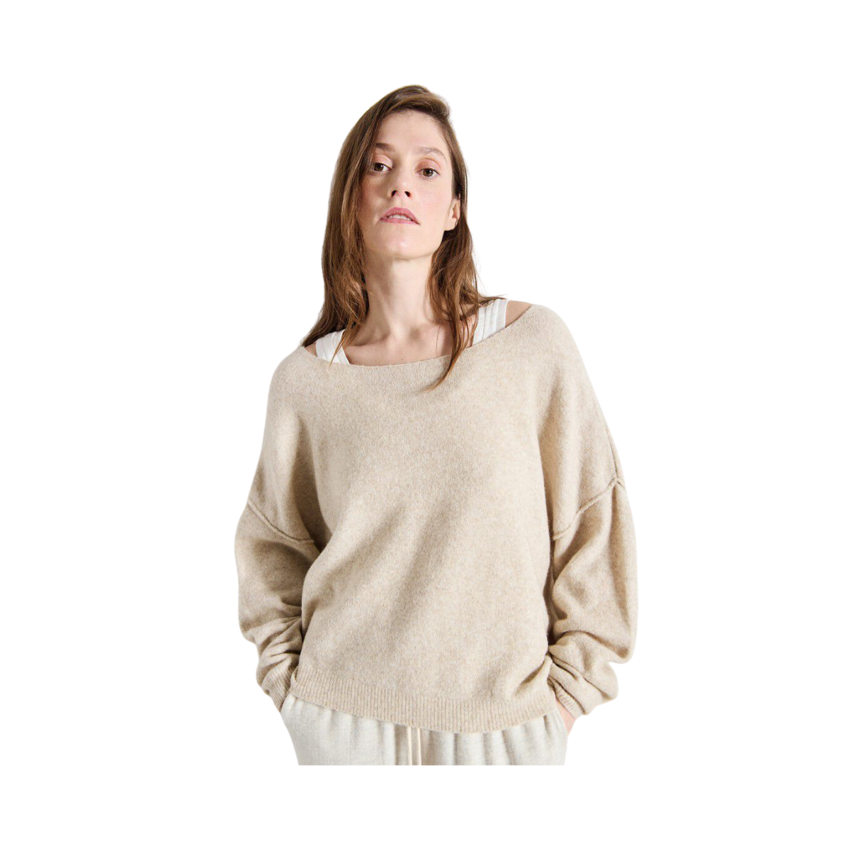 Pull Boule Ml Col Bateau - Sable Chine
