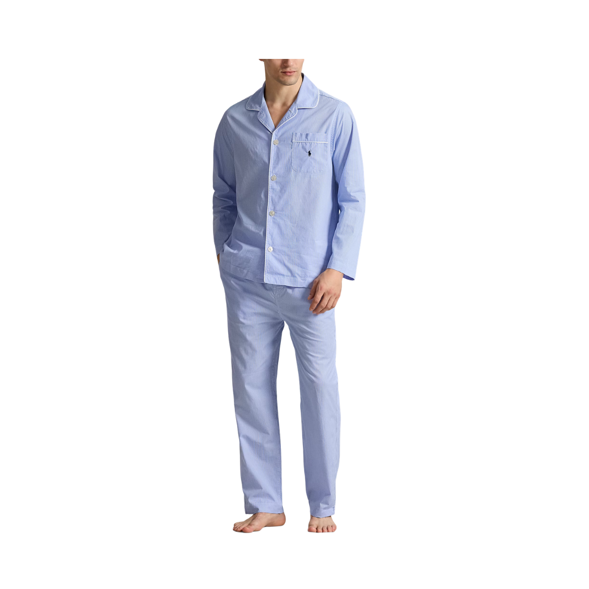 Gingham Poplin Long Sleep Set - Light Blue