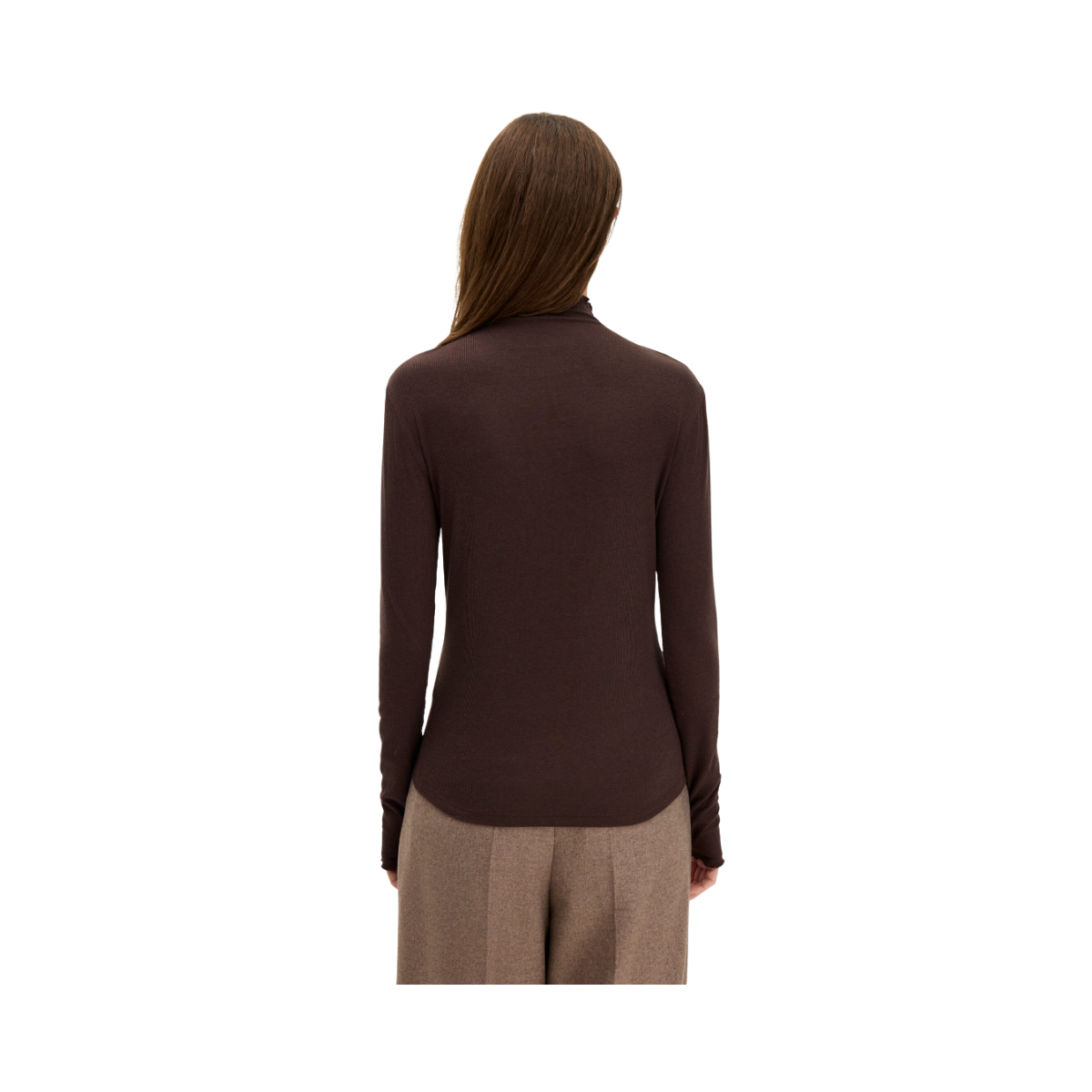 Rib Mock Neck Top - Dark Chocolate